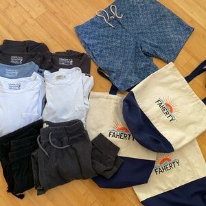 12 piece lot Faherty men’s pants, tshirts, shorts, board shorts